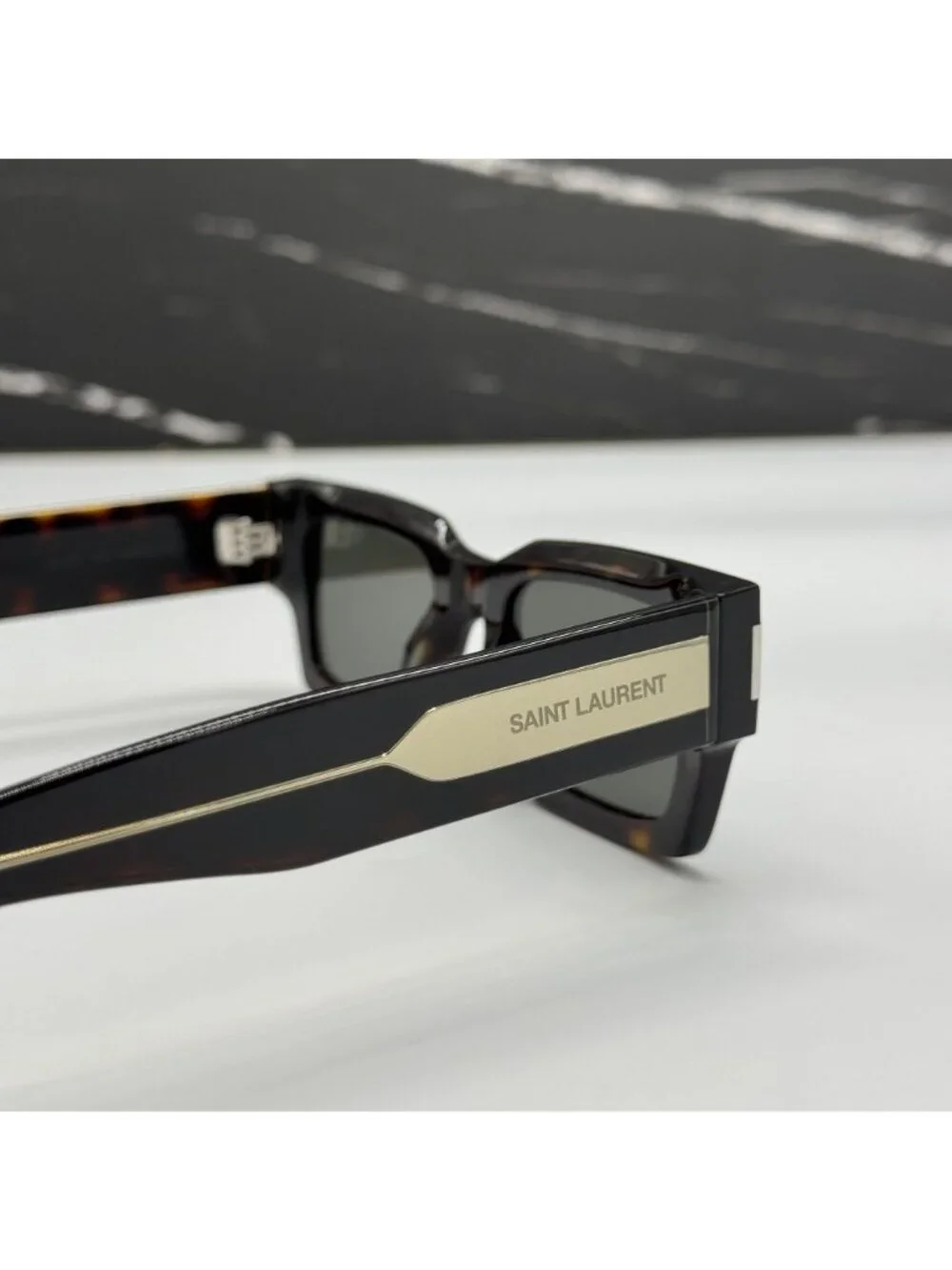NWT Saint Laurent SL572 002 Dark Havana Square Unisex Sunglasses